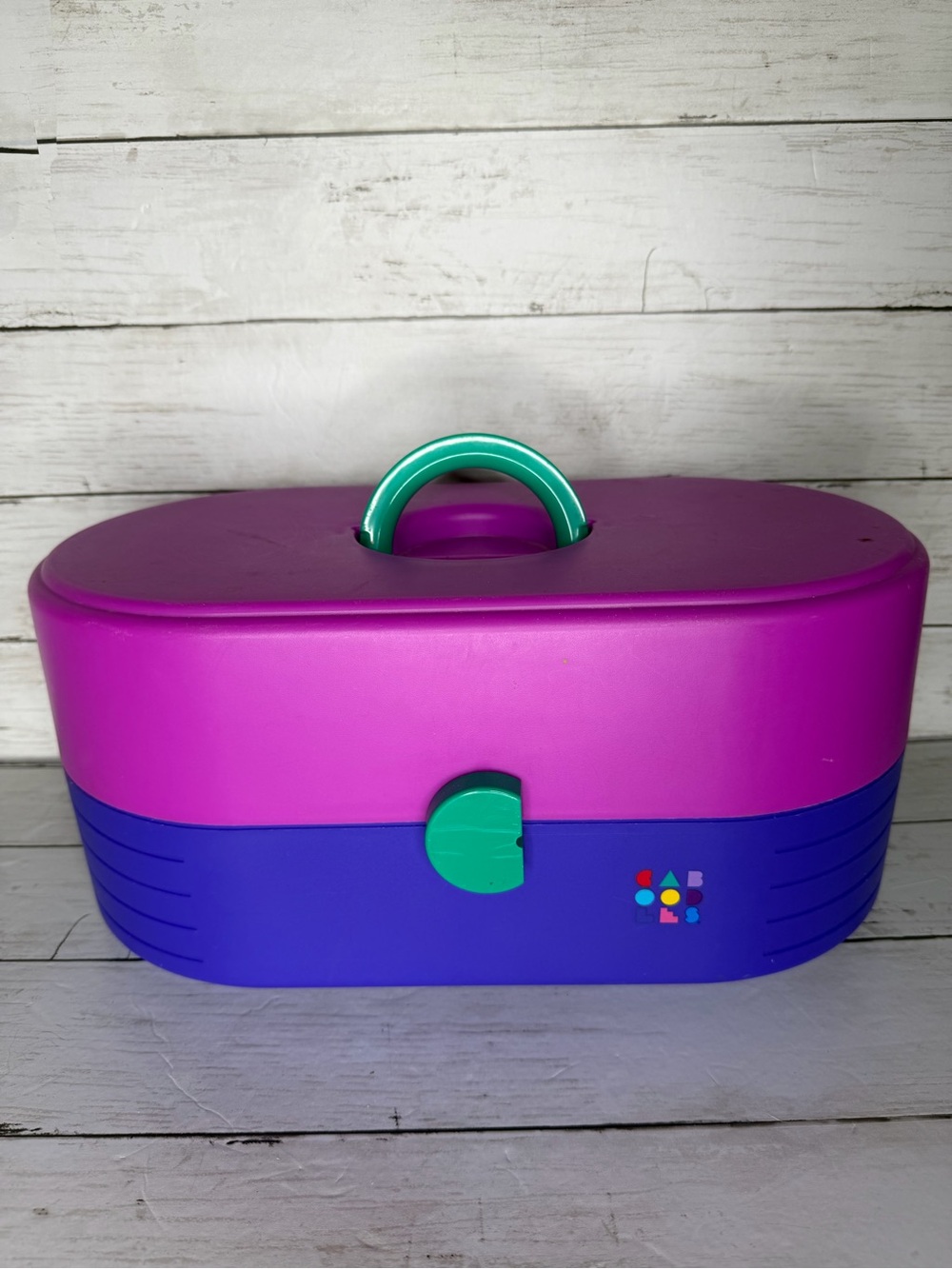 Vintage 90s Large Caboodles 2640 Purple Pink Teal 3 Tier Makeup Case Mirror